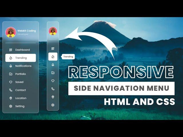 Responsive Sidebar Navigation Menu using HTML And CSS | Glassmorphism Left Sided Navbar