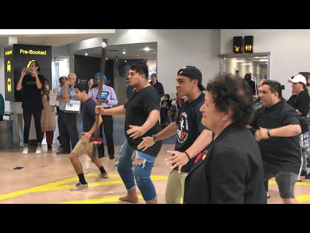 Alex Aiono gets a warm welcome at Auckland airport