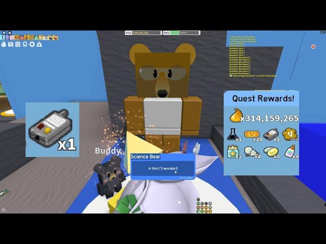 Completing Science bear quest line *Translator* | Bee Swarm Simulator