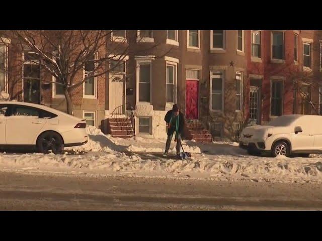 Some Baltimore City streets remain covered in snow as freezing temperatures continue