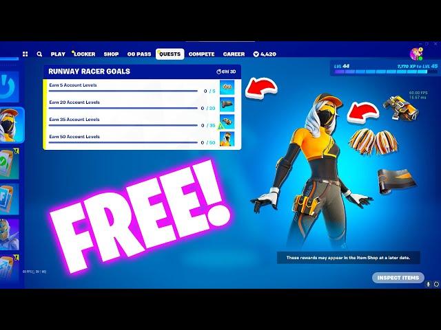 How To Earn 50 Account levels to unlock Runway Racer Skin in Fortnite OG - Runway Race Quests