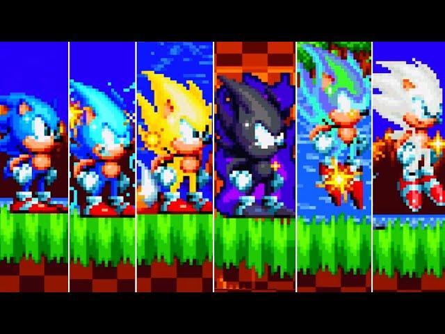 EVOLUÇÂO DO SONIC EM FORMAS SUPER, DARK, LIGHTNING SUPER, HYPER E MUI! (Evolution Forms Sonic Mania)