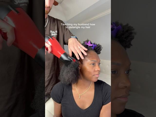 Teaching my husband how to detangle my type 4 hair with a comb | marriage | natural hair