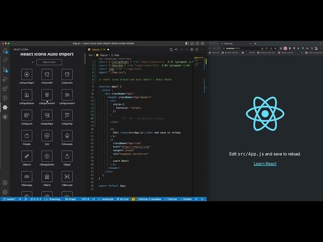 react icons auto import | vscode extension