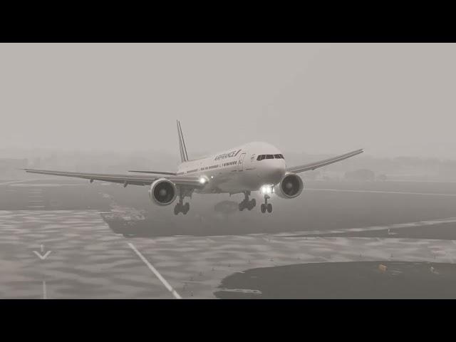 AIR FRANCE BOEING 777-300ER / UNREALISTIC VISUAL LANDING ATTEMPT IN FOGGY AND RAINY MARSEILLE - LFML