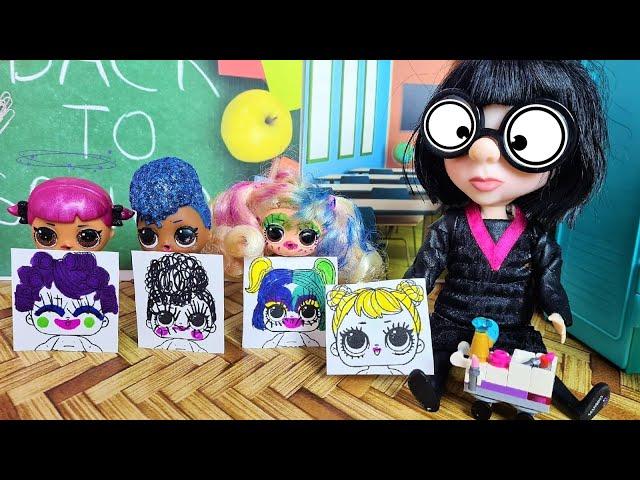 CARTOONS DOLLS LOL SURPRISE Jokes at school, 3 markers challenge, slime for a teacher Collection