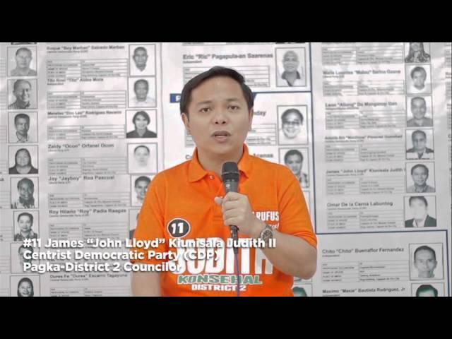 #11 James "John Lloyd" Kiunisala Judith for District 2 Councilor of Cagayan de Oro 2016