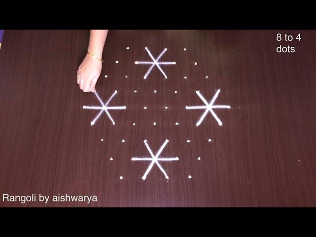 Doorstep Kolam 8x4x4 Dots New Flower | Muggulu Simple Rangoli Designs for Home | RamRangoli