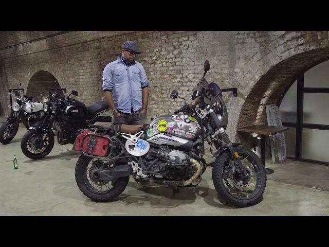 Motorcycle Adventurer July Behl and his BMW nineT Scrambler