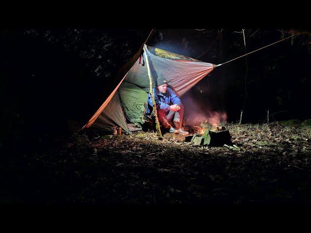 Wild Camping in a forest as a storm approaches - UK tent and tarp camping