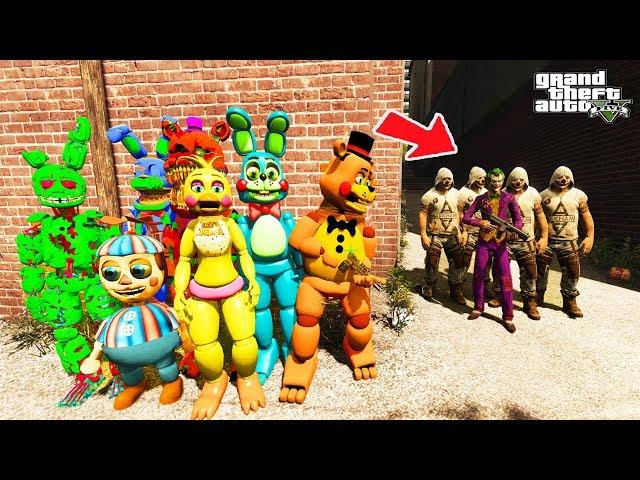 GTA 5 FNAF ANIMATRONICS - HOW NIGHTFUL ANIMATRONICS AND FREDDY SAVED A CHICK FROM CLOWNS