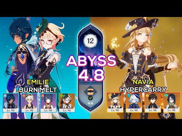 C0 Emilie Burning Melt & C0 Navia Hypercarry | Spiral Abyss 4.8 | Genshin Impact