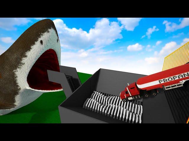 Cars Falls Down Stairs, Through Shredder Factory, Into Giant Shark's Mouth | Teardown
