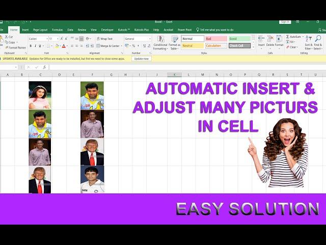 How to insert multiple pictures and adjust at once in Excel