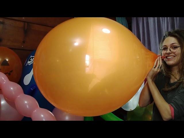 BIG LOUD B2P Balloon Popping Orange Tuftex Looner Girl Blow To Pop Huge Balloons Puffy Cheeks