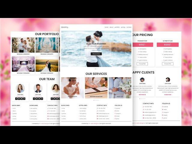 Responsive Wedding Planner Website Design Using HTML - CSS - JavaScript - PHP - MySQL Database