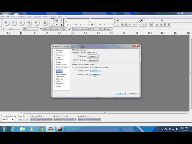 Audacity FFMpeg codec install for Windows