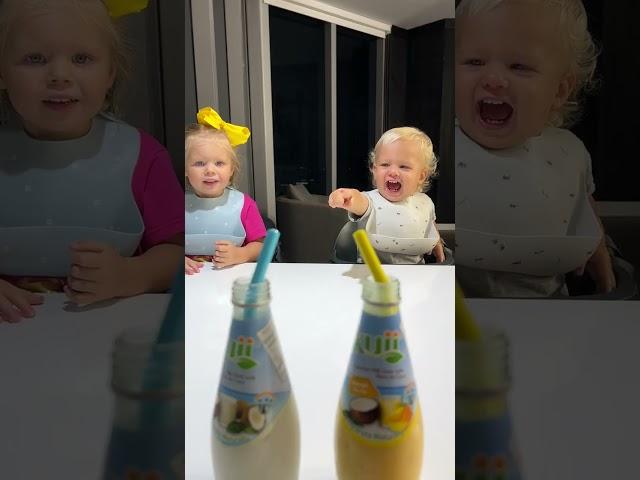 Kids are happy to try new drinks. Funny Baby video!