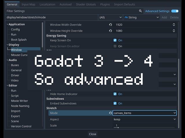 Godot 4 window settings for pixelart games in one minute