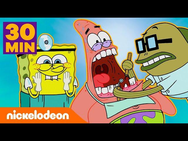 Bob Esponja | 30 MINUTOS dos melhores momentos médicos da Fenda do Biquíni |Nickelodeon em Português