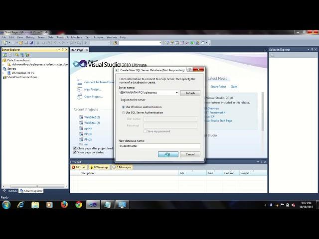 HOW TO CREATE SQL DATABASE CONNECTION IN ASP.NET VISUAL STUDIO 2010 HD