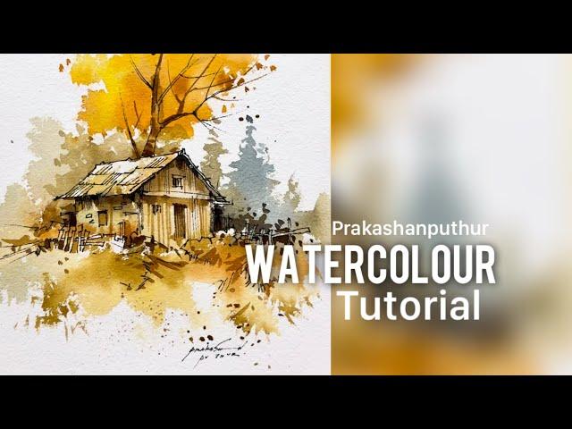 Easiest & quickest water colour landscape | line and wash technique for beginners