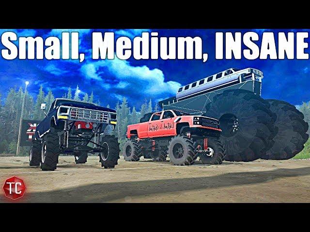 SpinTires MudRunner: Small vs Medium vs INSANE (Truck Night In America)