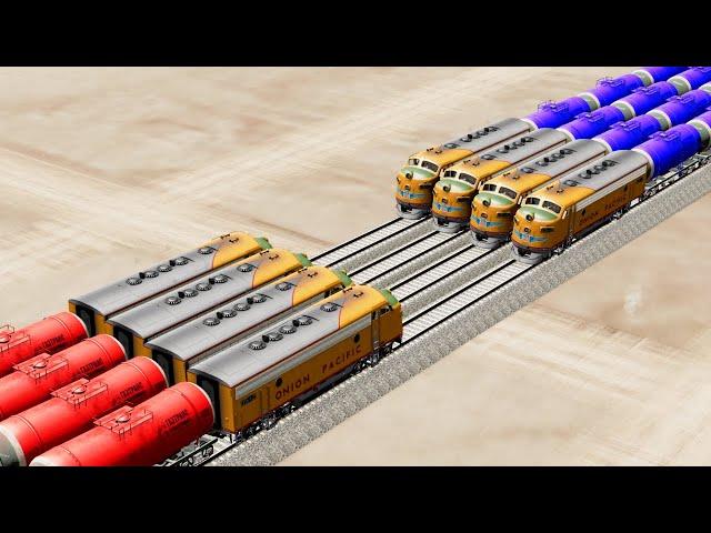 Impossible Rail Crossing Four Vs Four Train- BeamNg.Drive