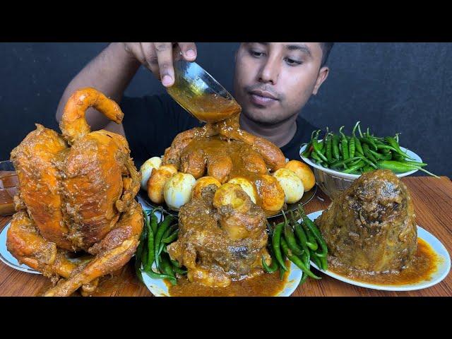 EATING WHOLE CHICKEN CURRY ,MUTTON CURRY ,CHICKEN LEG PIECE CURRY ,EGGS & CHILLIS | ASMR MUKBANG