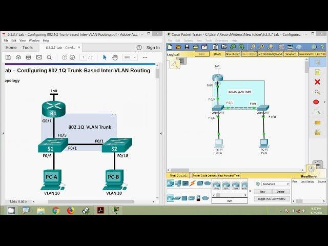 6.3.3.7 Lab - Configuring 802.1Q Trunk-Based Inter-VLAN Routing