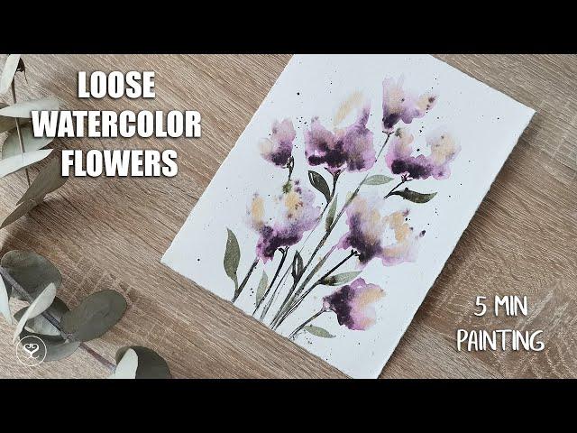 Spring watercolor flowers - Simple and Easy 5 min spring painting REAL TIME