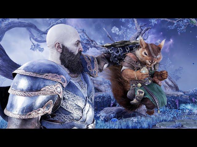 God of War Ragnarok - Kratos Meets Ratatoskr the Magical Talking Squirrel Guardian