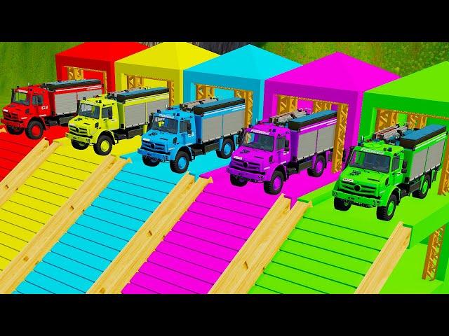 DELIVRY & TRANSPORTING FIVE COLOR SCHLINGMANN FIRE TRUCKS, SCHLINGMANN RESCUE TRUCK, TRUCK - FS 22