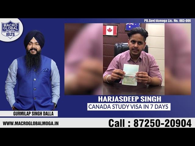 Within 7 Days, Harjasdeep Singh Dream of Getting Canada Study Visa has Fulfilled.