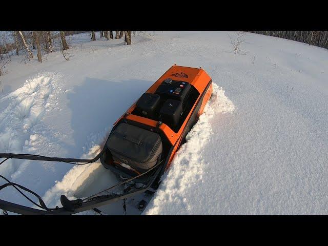 Тест мотобуксировщика Аляска с двигателем Zongshen 15л.с по глубокому снегу