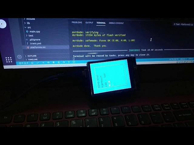 2.8" TFT Touch Screen shield (ILI9341 8 bit I/F) on Uno, using MCUFRIEND_kbv Library on Platform IO