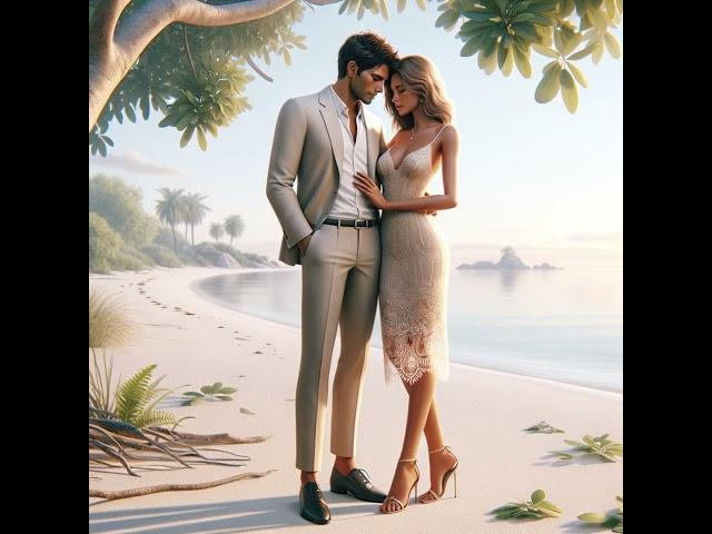 An illustration of a couple embracing on a beach.  #chatgpt #prompt #chatgptprompts #weddingdress