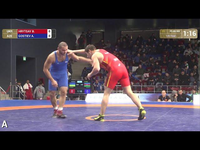 1/8 FS - 86 kg: A. GOSTIEV (AZE) df. B. HRYTSAY (UKR), 10-5