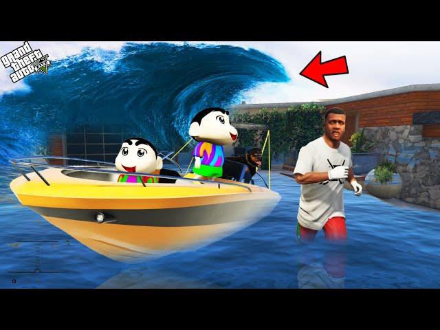 GTA 5 :  Franklin Try To Survive Tsunami & Finally Find Shinchan & Pinchan  In GTA 5 ! (GTA 5 Mods)