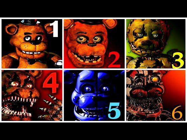 All FNAF Games Complete FNAF 1, 2, 3, 4, 5, 6 Full Walkthrough