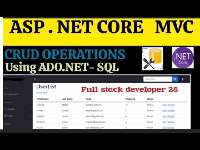 CRUD Operations Using ASP.NET Core  MVC without Entity Framework | SQL Server  | ADO.NET