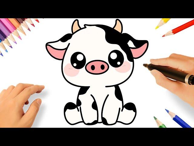 HOW TO DRAW A CUTE COW KAWAII EASY 