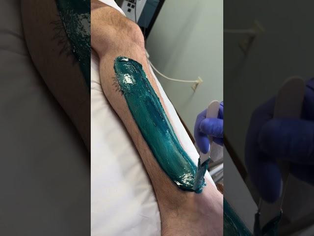 Professional lower leg wax using blue hard wax formula from Starpil. #esthetician #waxing