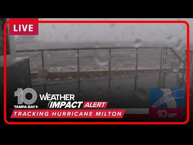 Heavy wind, rain seen along St. Pete Pier ahead of Hurricane Milton