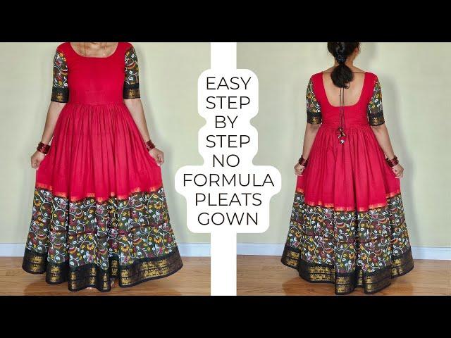 Easy Pleated Long Gown Cutting & Stitching