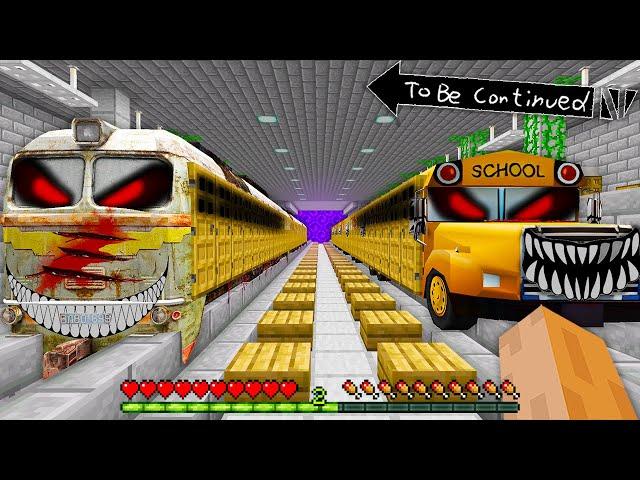 I found a LONGEST DOOR inside SCARY METRO TRAIN vs SCARY SCHOOL BUS or WHICH is BETTER in Minecraft