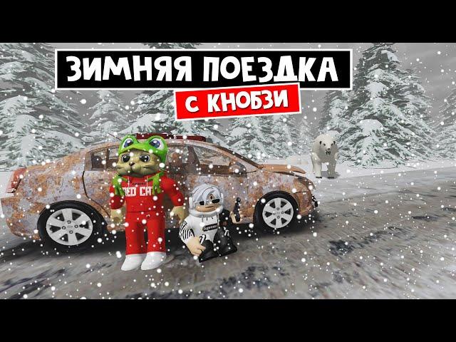 ЗИМНЯЯ ПОЕЗДКА с КНОБЗИ в игре ПЫЛЬНАЯ ПОЕЗДКА роблокс | A snowy trip roblox | Поездка с Knobzi