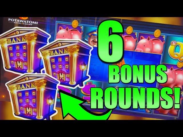 MASSIVE 6 BONUS ROUNDS ON PIGGY BANKIN SLOT MACHINE!!