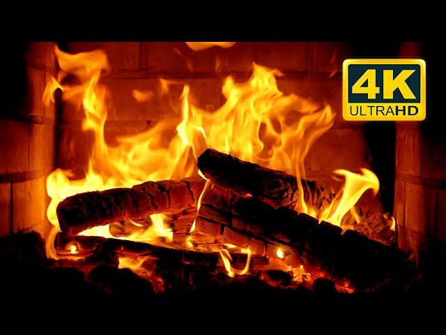 FIREPLACE 4K  Cozy Fire Background (12 HOURS). Fireplace video with Burning Logs & Fire Sounds