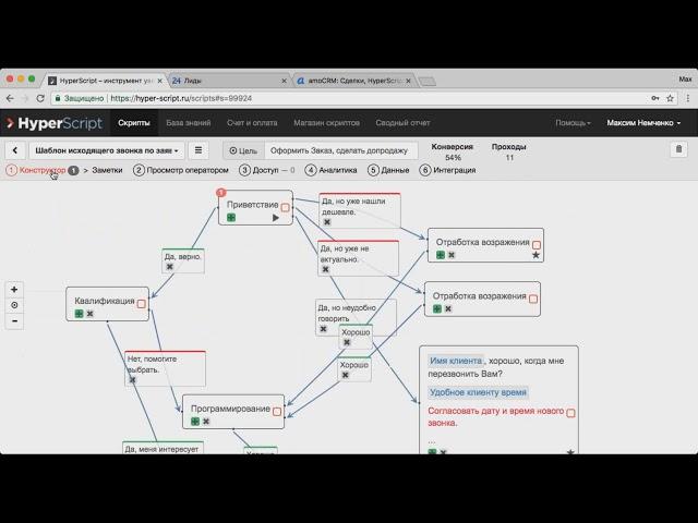 Последовательность внедрения в компании продающх скриптов с помощью HyperScript